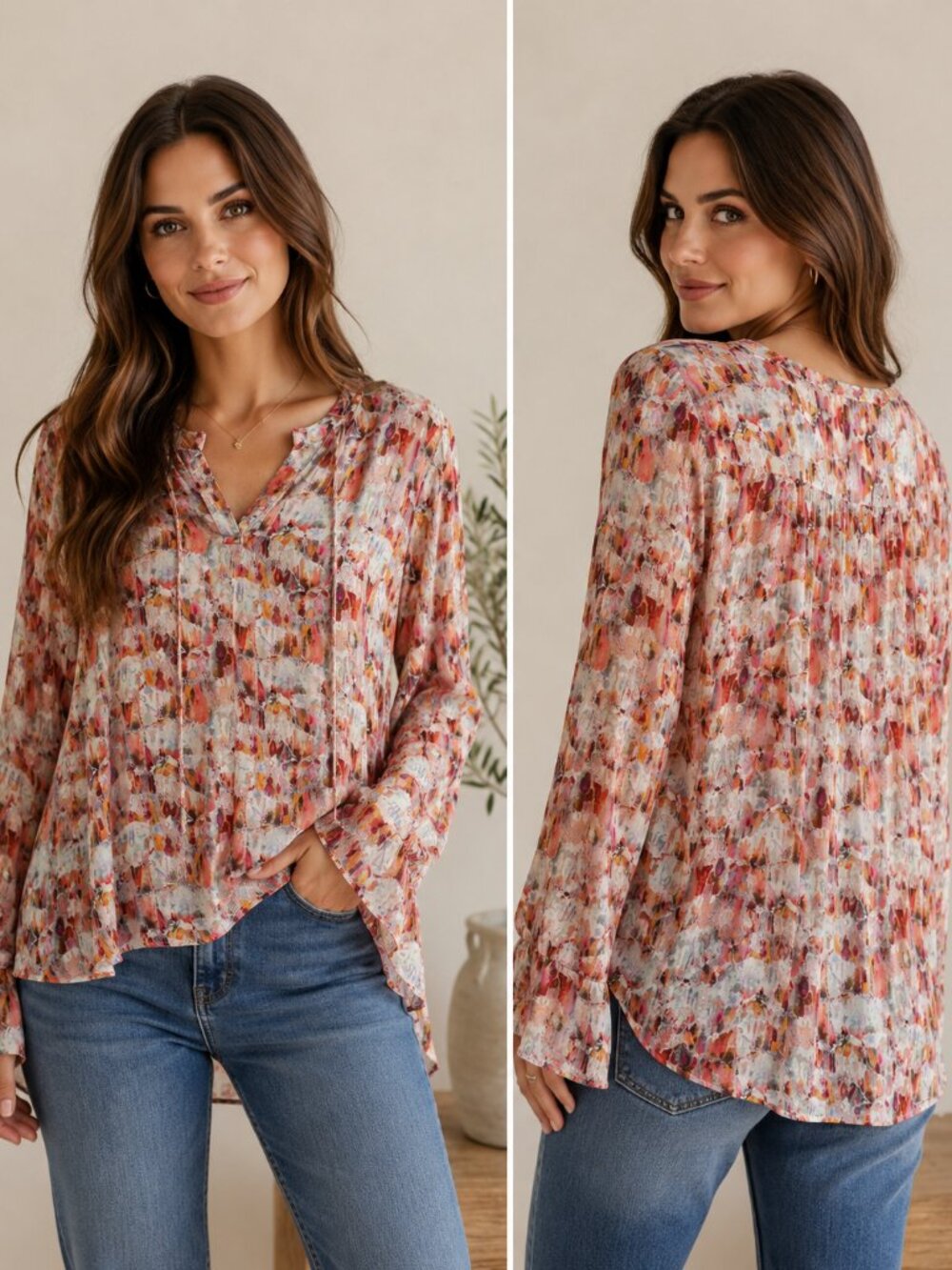 APNY Abstract Watercolor Print Blouse
